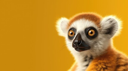 Poster - Head of furry Lemur looking lateral with copy space for advertisement. Space background for banner text. Generative AI