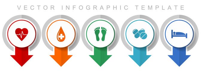 Leinwandbilder - Hospital icon set, miscellaneous pointer icons such as heart pulse, blood donation, footprint, drugs and bed for webdesign and mobile applications, modern design infographic vector template