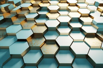 Aufkleber - Golden hexagon geometric mirror. Generate Ai