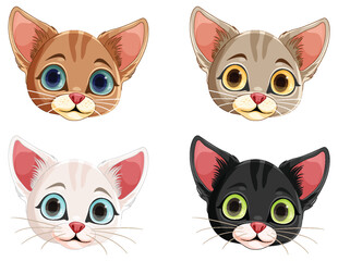 Sticker - Cute Kitten Head in Cartoon Style