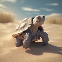 3D Cartoon Turtle Portrait Wearing Clothes, Standing In Front, Generative Ai