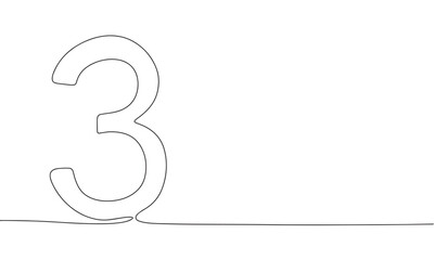 Fototapete - Number three. One line continuous Number 3. Line art, outline, single line silhouette. Hand drawn vector illustration. 