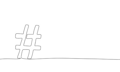 Fototapete - Hashtag symbol. One line continuous Hashtag. Line art, outline, single line silhouette. Hand drawn vector illustration. 