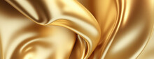 Beautiful, Smooth Bridal Banner. Gold Glistening Fabric Background With Wrinkles And Folds. Generative AI.