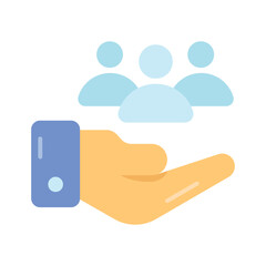 Hand holding persons showing concept vector of client servicing, flat icon of customer care