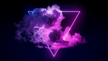 Cyberpunk Background Design. Cloud Formation With Pink And Blue, Triangle Shaped Neon Frame.