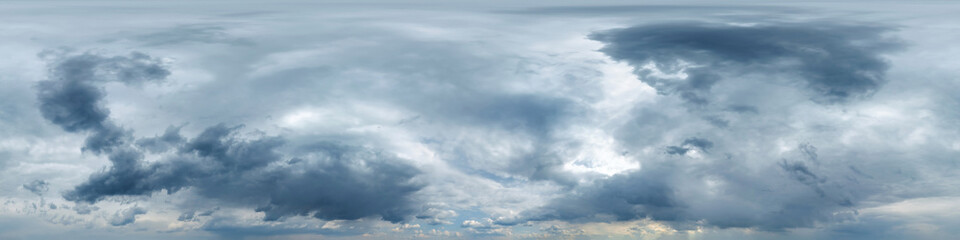 Wall Mural - overcast skydome with rain storm clouds as seamless hdri 360 panorama with zenith in spherical equir
