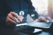 © Bussarin - Cyber security and Security password login online concept  Hands typing and entering username and password of social media, log in with smartphone to an online bank account, data protection hacker