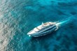 Aerial view of a private yacht on calm waters, representing the luxurious and extravagant lifestyle. Generative AI