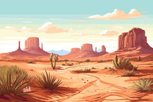 Hand Drawn Painting Of Tropical Desert