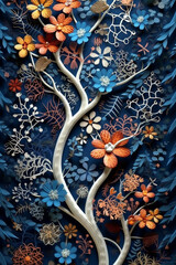 Aufkleber - A delicate paper-cut artwork of a DNA molecule composed of intricate floral patterns, merging the concepts of genetics and nature's beauty in a harmonious composition. Generative AI technology.
