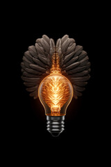 Poster - A captivating paper-cut design of a lightbulb with wings, symbolizing the freedom and transformative power of ideas when they take flight. Generative AI technology.