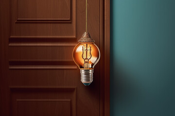 Aufkleber - A mesmerizing paper-cut representation of a lightbulb as a key, symbolizing how ideas can unlock new possibilities and open doors to innovation and progress.  Generative AI technology.