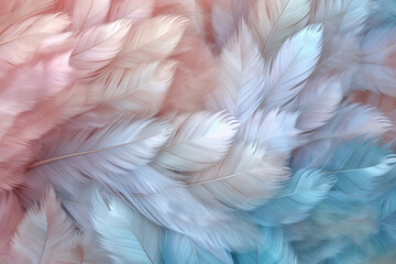 Poster - A delicate and ethereal feather background pattern texture, with translucent feathers overlapping each other,  Generative AI technology.
