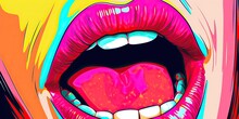AI Generated. AI Generative. Retro Vintage Open Mouth Girl With Tongue. Sensual Passion Vibe. Graphic Art