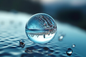 Aufkleber - a frozen water droplet, capturing the moment when water transforms into a beautiful ice formation.  Generative AI technology.