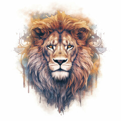 Poster - An artistic illustration of a wise and regal-looking lion, with a majestic mane and piercing gaze, representing strength and leadership.  Generative AI technology.