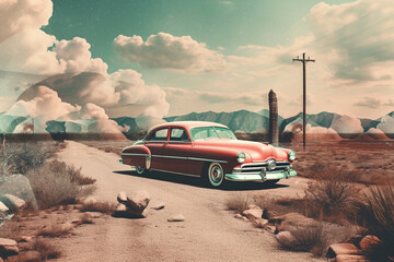 Poster - A digital collage combining vintage photographs with abstract shapes and textures, merging the past and the present in a surreal way.  Generative AI technology.