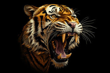 Poster - A dramatic paper-cut artwork of a roaring tiger, with its fierce expression and intricate patterns in its fur, showcasing the artist's ability to bring.  Generative AI technology.