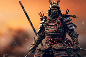 Poster - a samurai warrior, with detailed armor and a katana sword, representing the noble spirit and historical significance of Japan's feudal era. Generative AI technology.
