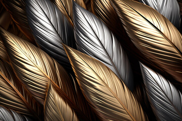 Aufkleber - A modern and sleek feather background pattern texture, with feathers in metallic tones and geometric shapes, Generative AI technology.