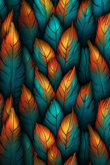 Aufkleber - A symmetrical feather background pattern texture, with feathers mirrored and repeated to create a balanced and harmonious composition Generative AI technology.