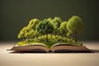 Book and tree. Abstract green trees and ground in book. generative ai