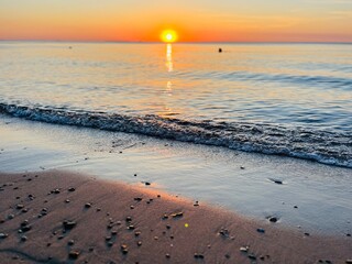 Wall Mural - Orange sunset at the sea, natural sea sunset background