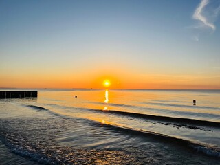 Wall Mural - Orange sunset at the sea, natural sea sunset background