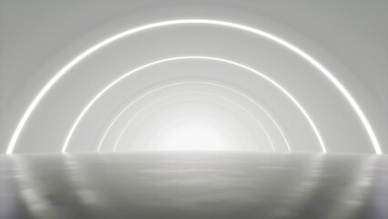 Poster - abstract white futuristic round arch tunnel architecture, 3d rendering.