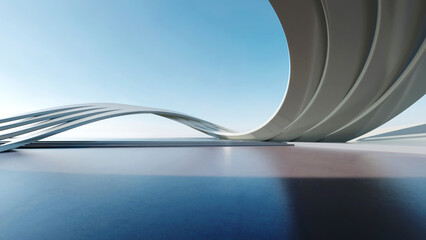Poster - 3d render of abstract futuristic architecture with empty concrete floor.