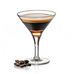 Sticker - A smooth espresso martini cocktail in a martini glass, isolated on a white background, created by Generative AI.

