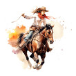© tilialucida - A watercolor painting of a woman riding a horse. Generative AI.