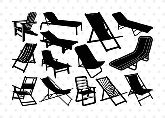 Wall Mural - Beach Chair SVG Cut Files | Beach Chair Silhouette | Deck Chair Svg | Lounge Chair Svg | Adirondack Chair Svg | Outdoor Chair Svg | Beach Chair Bundle