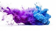 Abstract Watercolor Background. Vibrant Blue And Purple Powder Exploding On White Background. Generative Ai