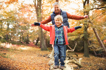 Wall Mural - Man and grandson playing in park