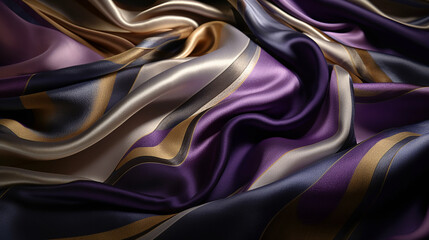 Wall Mural - Silk fabric background in purple, gold and silver tones, generative ai