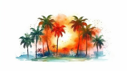 Wall Mural - Summer the hottest season, watercolor style, white background Generative AI