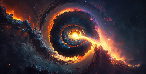 Wall Mural - a big black hole is eating the universe with lightning fire parts, generative ai technology
