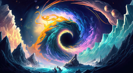 Wall Mural - a fantasy inspired illustration of the galaxy and space, beautiful colors, generative ai technology