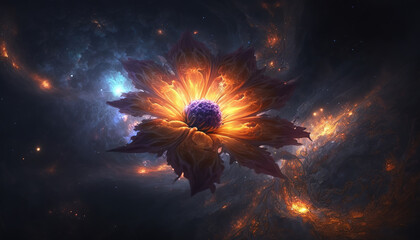 Wall Mural - a fantasy fairytale flower in space, scifi artwork, generative ai technology