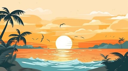 Summer the hottest season Sea vector illustration White background scene Generative AI