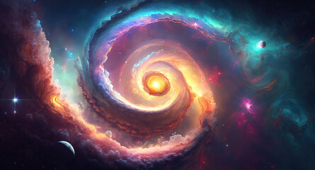 Wall Mural - impressive black hole swirl in space, scifi artwork, generative ai technology