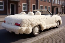 White SHeep Wool Luxury Futuristic Convertible Sport Car Illustration Generative Ai