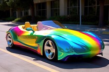 Rainbow Lgbtq Luxury Futuristic Convertible Sport Car Illustration Generative Ai