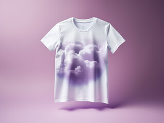 Wall Mural - white T-shirt clothes promotional photo beautiful electronic commercial photography , Purple background, studio photo, clean design, pastel colors Generative AI