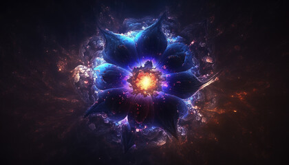 Wall Mural - a blue radiant shining flower in space, scifi artwork, generative ai technology