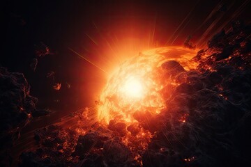 Wall Mural - shot of the sun, with powerful explosions and bursts of light, created with generative ai