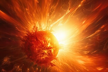 Wall Mural - close-up of sun, with fiery explosions and bursts of light, created with generative ai