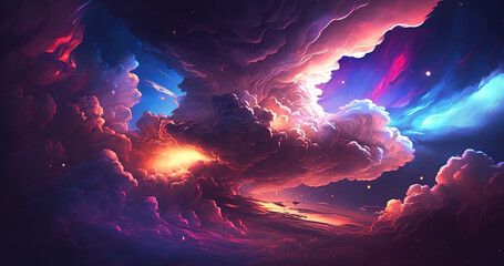 Wall Mural - a beautiful scifi inspired landscape full of clouds, galaxy theme, generative ai technology